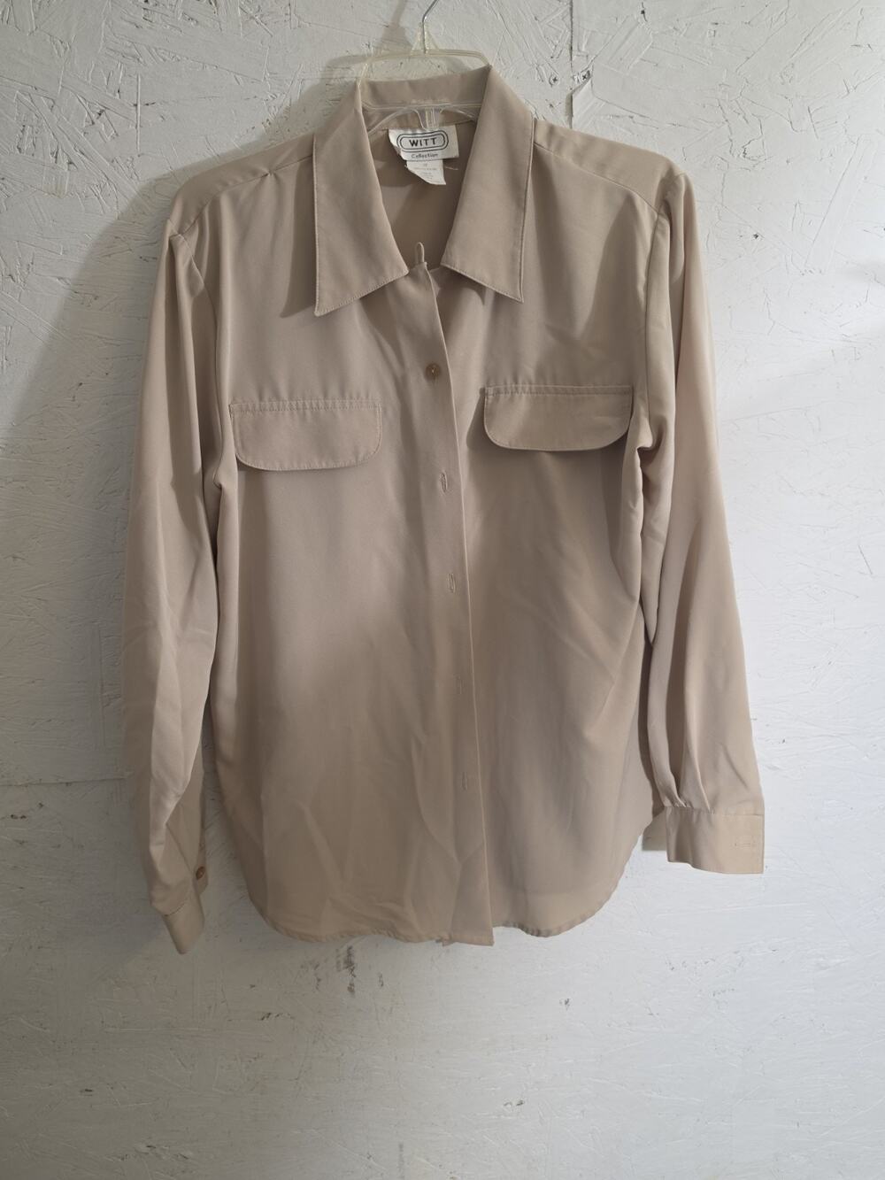 Witt Collection Woman's Blouse With Pockets Size 10 Beige Long Sleeves